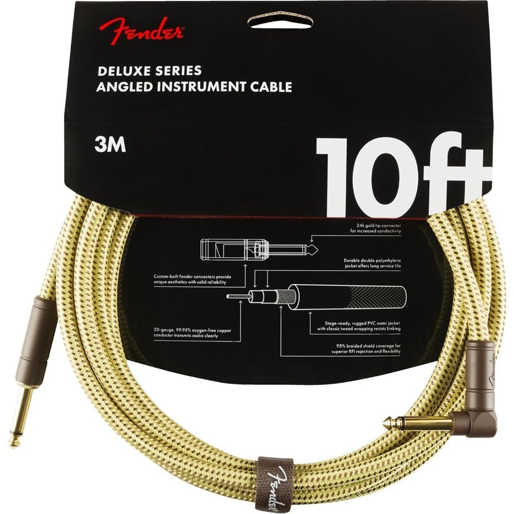 Deluxe Series Instrument Cable 10 Feet Straight-Angle, Tweed